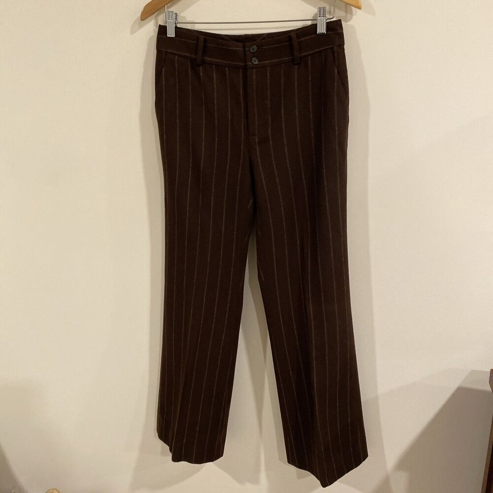Lauren Ralph Lauren Polo Womens Brown Tan Pinstripe Wool Pants sz 4 Classic